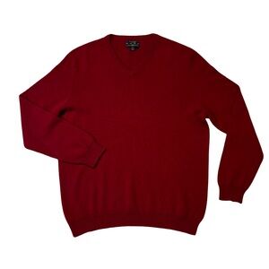 Club Room mens XL red solid 100% cashmere v-neck pullover sweater EUC